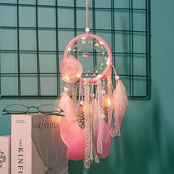 

Handmade feather Dreamcatcher Wind Chimes Hanging Ornament Night Light Decor Car Wall Room Auto Hanging Home Decoration Gift