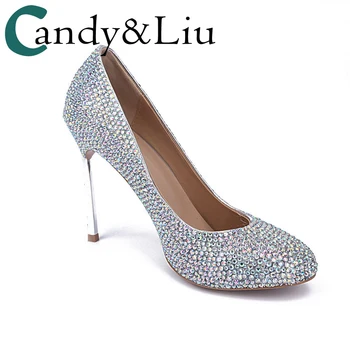 

Women Pumps New Thin Heeled High Heel Shallow Mouth Colorful Crystals Wedding Shoes Crystal High-End Custom Bridal Shoes