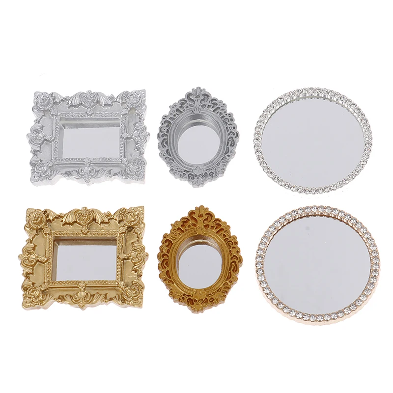 1PC Retro 1/12 Dollhouse Miniature Mirror Wall Room Mirror Model Doll House Mirror For Dollhouse