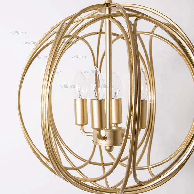 American Vintage Iron Pendant Lamp Metal Globe Suspension Light Hotel Foyer Cafe Lounge Bedroom Balcony Study Hanging Lighting