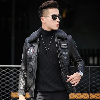 

Genuine Leather Jacket Men Winter Jacket Lamb Fur Collar Real Sheepskin Coat Mens Warm Down Cotton Chaqueta SLS2826 YY415