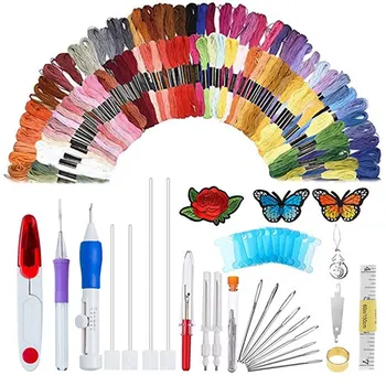 

50/100 Colors Skeins Embroidery Pen Needle Set Thread Punch Stitching Knitting Tool Kit Women Mom DIY Sewing Accessories
