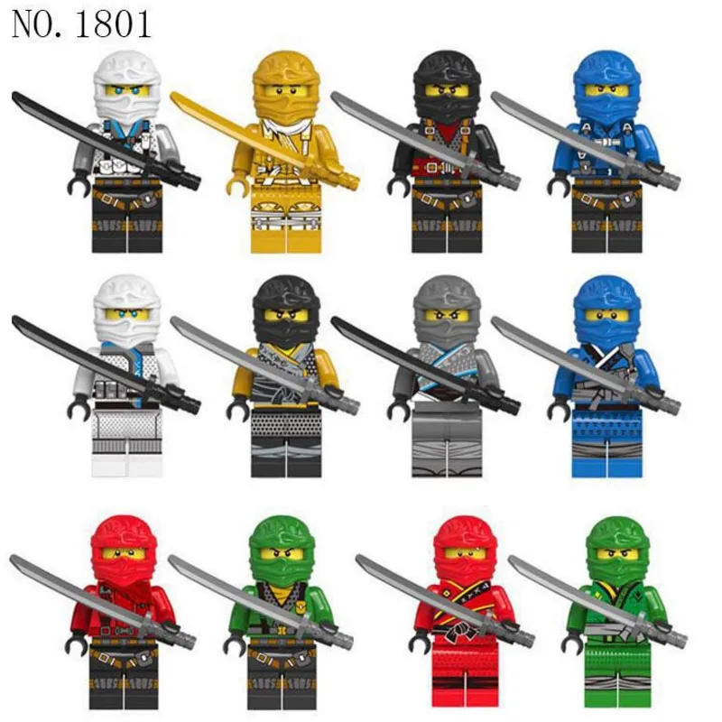 12pcs Ninjaed 8/12 шт./лот Совместимость "ниндзягоу" Цифры LIoyd, фигурки Kai, jay, Cole Зейн-мастер Ву строительные блоки детские игрушки - Цвет: 12pcs Ninjaed