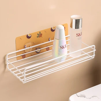 

Bathroom accessories iron storage rack free punching bathroom wall hanging storage basket toilet tool Bathroom Storage Organizer