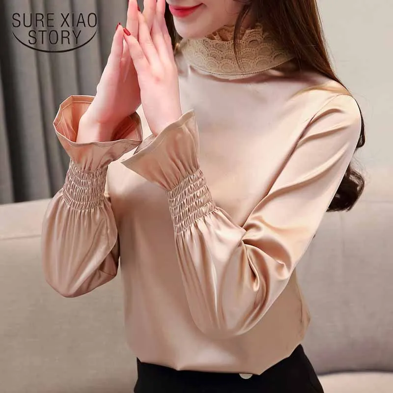 

fashionw women blouses 2019 turtleneck blouse autumn long sleeve blouse women shirts solid chiffon blouse top female 5429 50