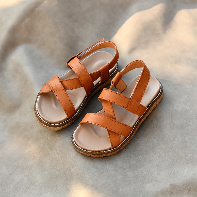 Genuine Leather Girls Sandals Upscale Fashion Children's beach Shoes Non-slip Summer Boys Kids Sandals Size 26 36 3