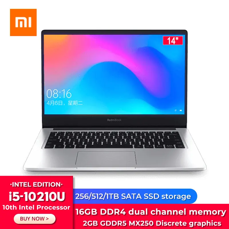 Оригинальный Xiaomi RedmiBook 14 усиленный дюймовый ноутбук i5 10210U MX250 8 Гб DDR4 1 ТБ/512 ГБ SSD