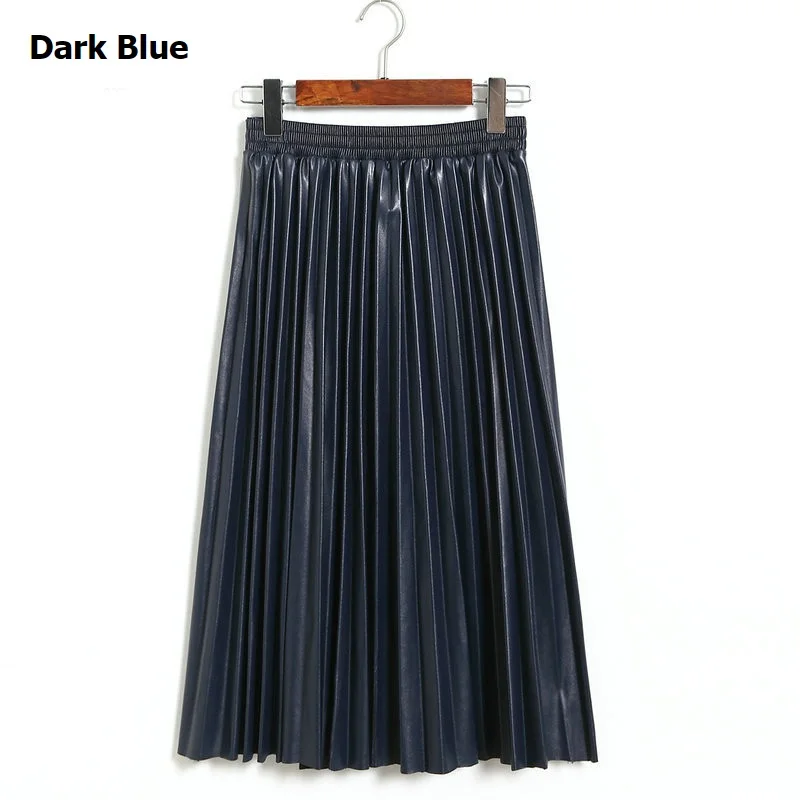 Dark Blue Женская Осенняя плиссированная юбка миди в Корейском стиле, женская уличная элегантная простая трикотажная юбка-карандаш, новинка - Цвет: Dark Blue