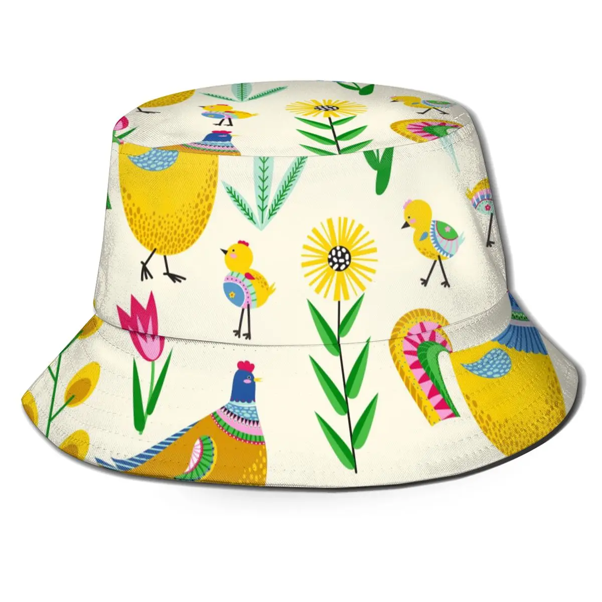 Chicken Rooster And Flowers Yellow 