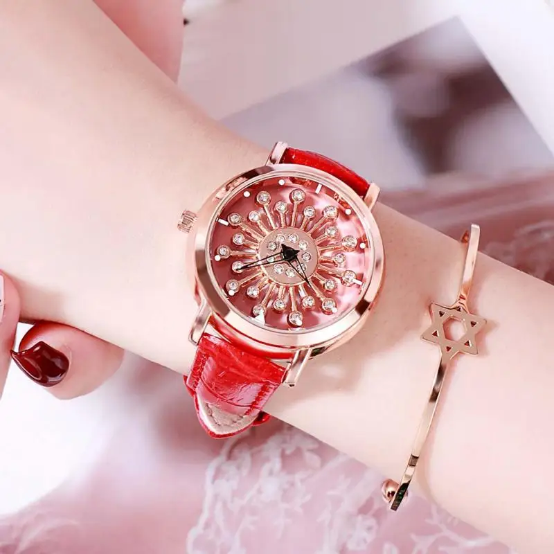Новые модные женские Наручные Часы Дамские очаровательные часы с цветочным орнаментом Роскошная Пряжка розовое золото часы кожаные часы для женщин