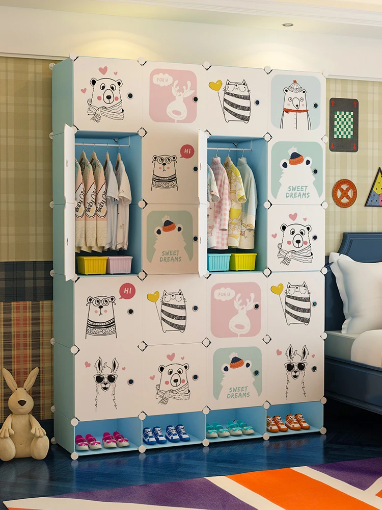 

xx1Children Wardrobe Admission Cabinet Simplicity Modern Girl Room Cartoon Imitation Wood Assemble Simple And Easy Baby Baby