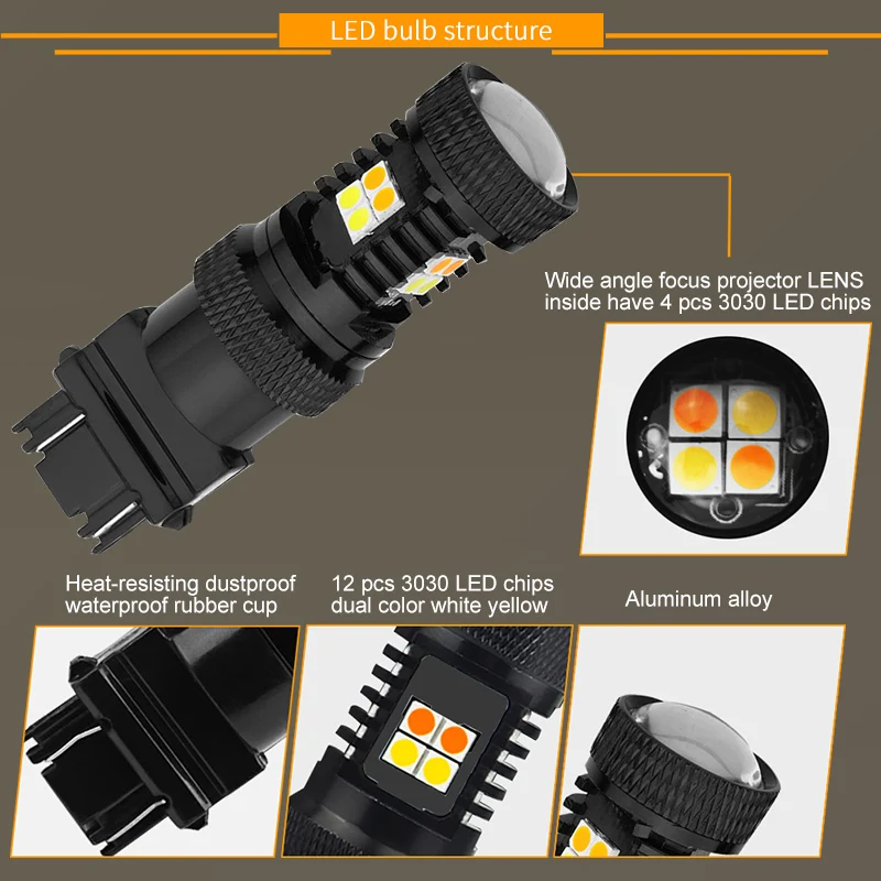 2 шт. 1157 3157 3030 светодиодные лампы P21 5 Вт Bay15d t25 t20 двухцветные для парковочные фары