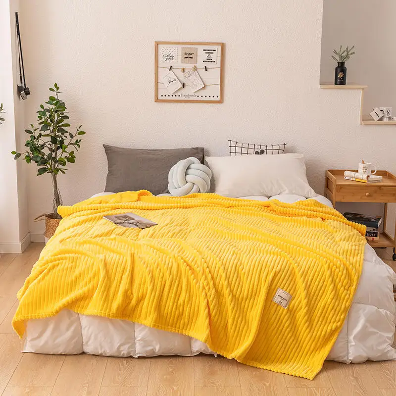 Bonenjoy Yellow Summer Blankets On The Bed Coral Fleece Blanket For Sofa Queen King Single Size