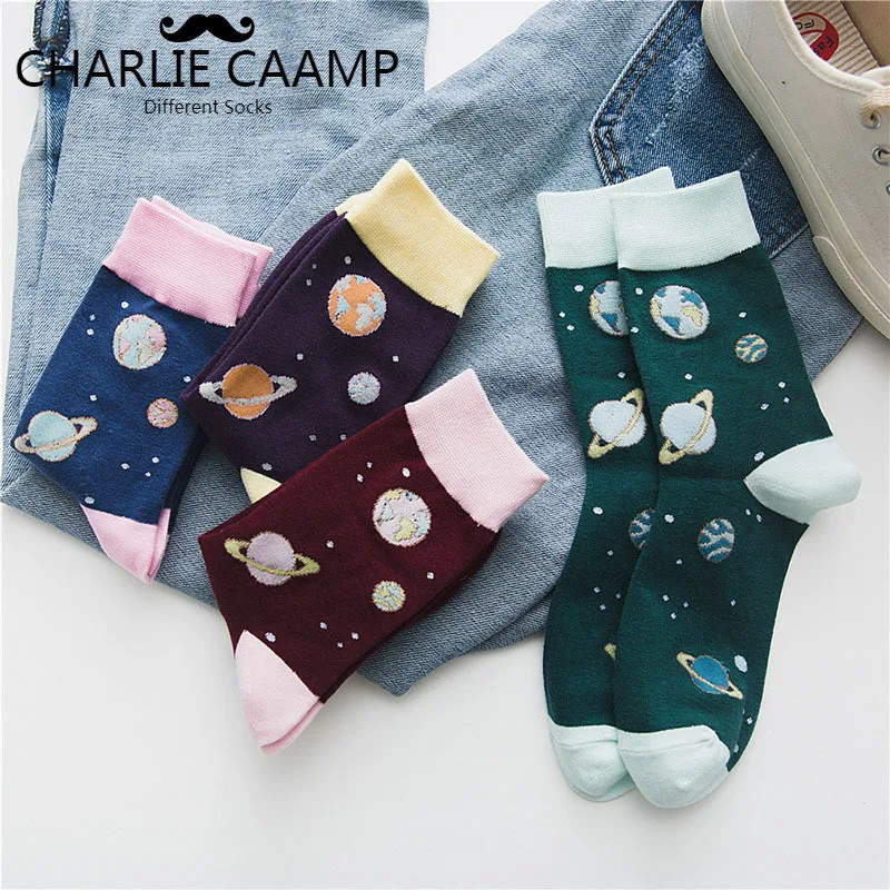 

Women Socks Autumn Winter New Cotton Cartoon Planet Socks Ladies Personality Harajuku Sweet Pink Purple Girl Casual Socks B126