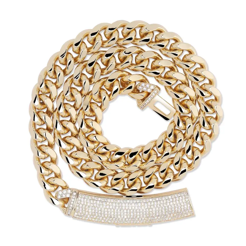 GOLD GUCY 12 мм Ширина новейшая застежка Micro Pave Iced CZ кубинские Соединенные ожерелья цепи роскошные шикарные ювелирные изделия модные хип-хоп для мужчин - Окраска металла: GOLD
