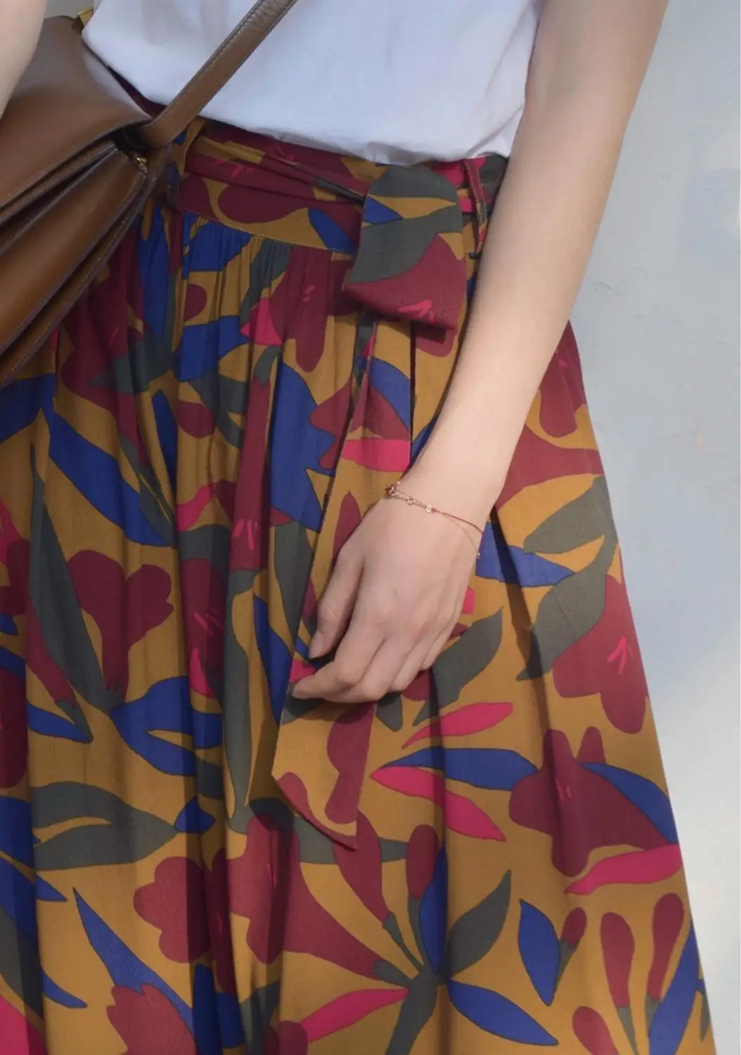 

Women Skirt Chic Printing Lily Jupe A Line Midi Skirt with Belt