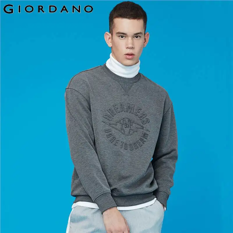 

Giordano Men Sweatshirt Interlock Embossed Crewneck Sweatshirt Slightly Thick Loose Grey Sudaderas Para Hombre 01099788