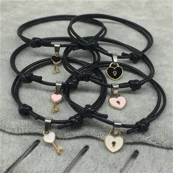 

2 pcs/lot New Arrival Couple Bracelet Alloy key Heart Lock Charm Bracelet Handmade Jewelry Rope Bracelet Lovers Gifts for Women