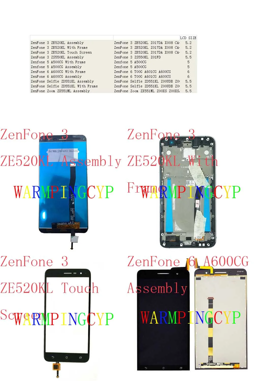 ЖК дисплей с сенсорным экраном в сборе для ASUS ZenFone 3 ZE520KL ZS550KL A500CG 6 A600CG Selfie ZD551KL Zoom