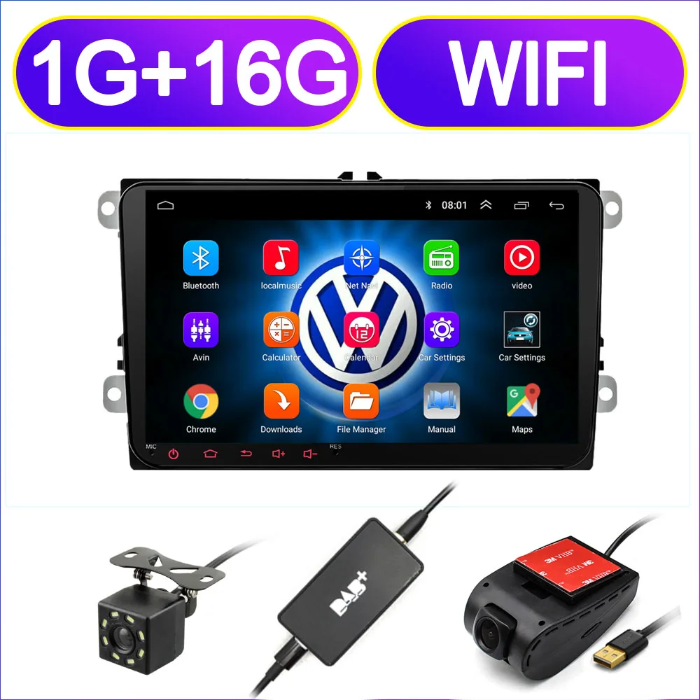 add camera dvr DAB " Android 8,1 автомобиль радио gps навигации для Volkswagen Skoda Octavia Golf 5 6 touran passat B6 Polo Tiguan Yeti Rapid мультимедиа - Цвет: add camera dvr DAB