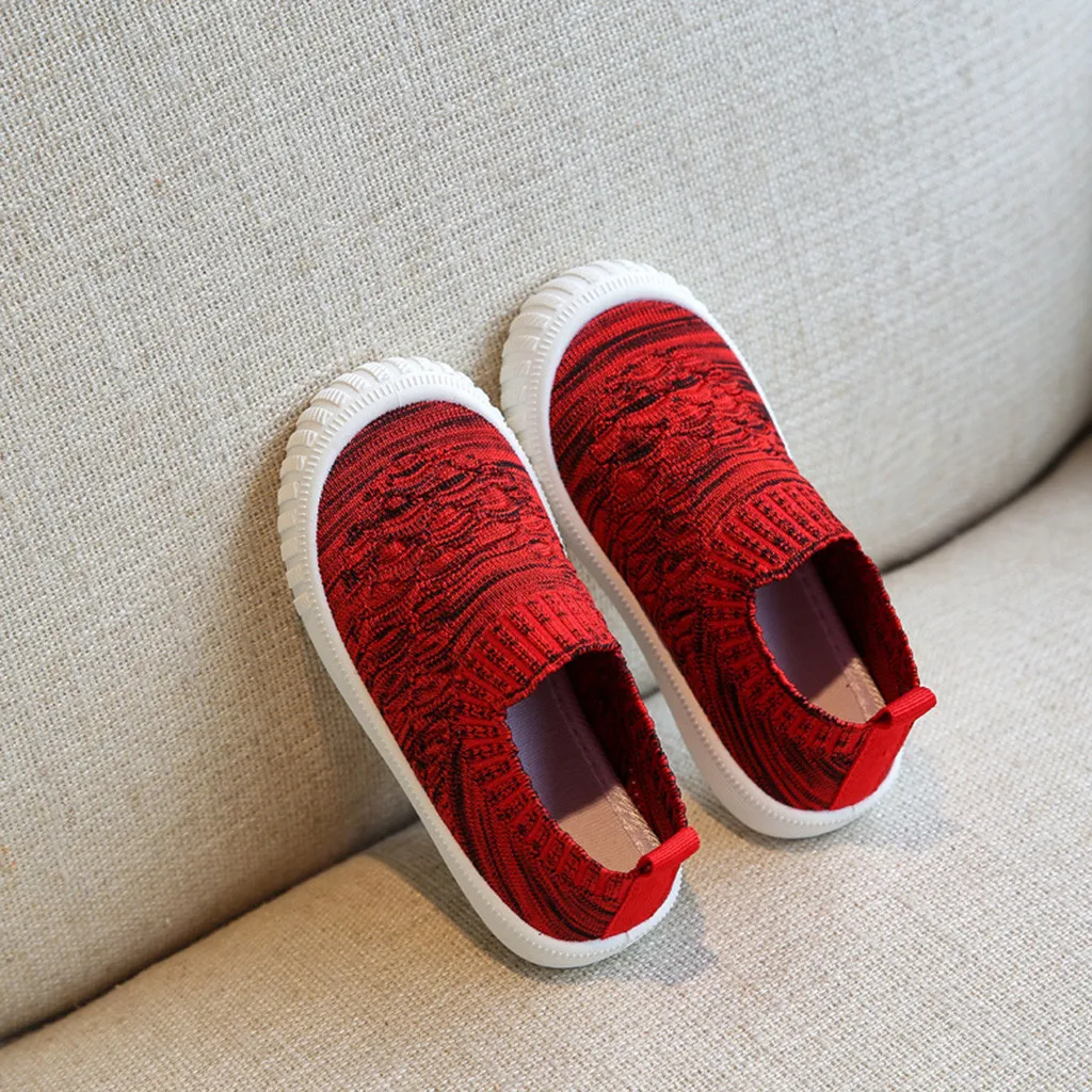 Toddler Rubber Sole Tennis Shoes Kids Girls Boys Mesh Breathable Slip On Loafers Shoes Infant Breathable needlework Sneakers