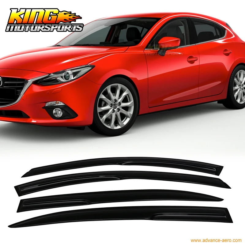 Подходит для 2014-2019 Mazda 3DR Sedan Hatchback Mugen Style Window Visors Smoke/Tinted Acrylic USA Domestic Бесплатная