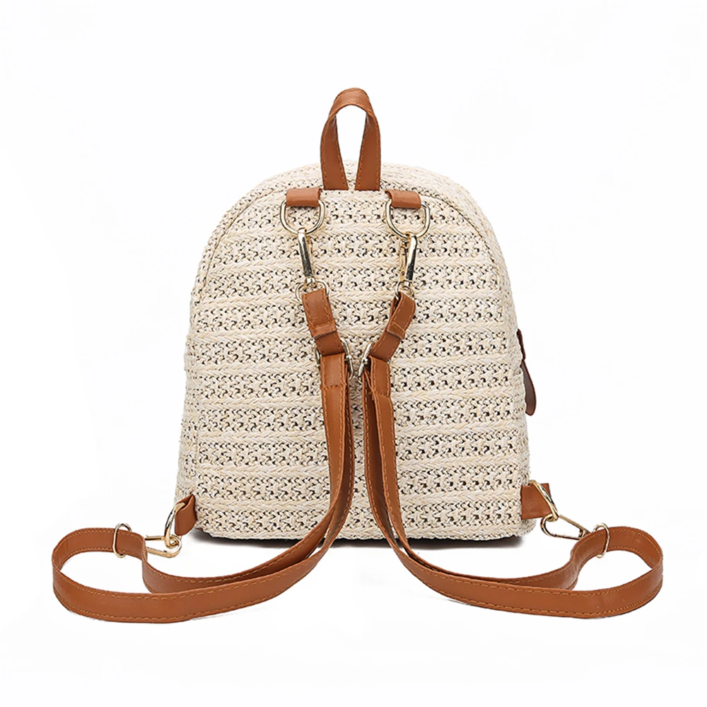 Fashion Women Backpack Straw Rattan Woven Travel Backpacks Girls Summer Beach Shoulder Schoolbags Rucksack Tote Purse