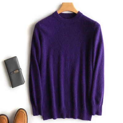 Purple O-Neck Zocpt Зимний толстый Однотонный мужской свитер с круглым вырезом, теплый пуловер из норки и кашемира, повседневный джемпер для мужчин, брендовая вязаная одежда, топы 1958 - Цвет: Purple O-Neck