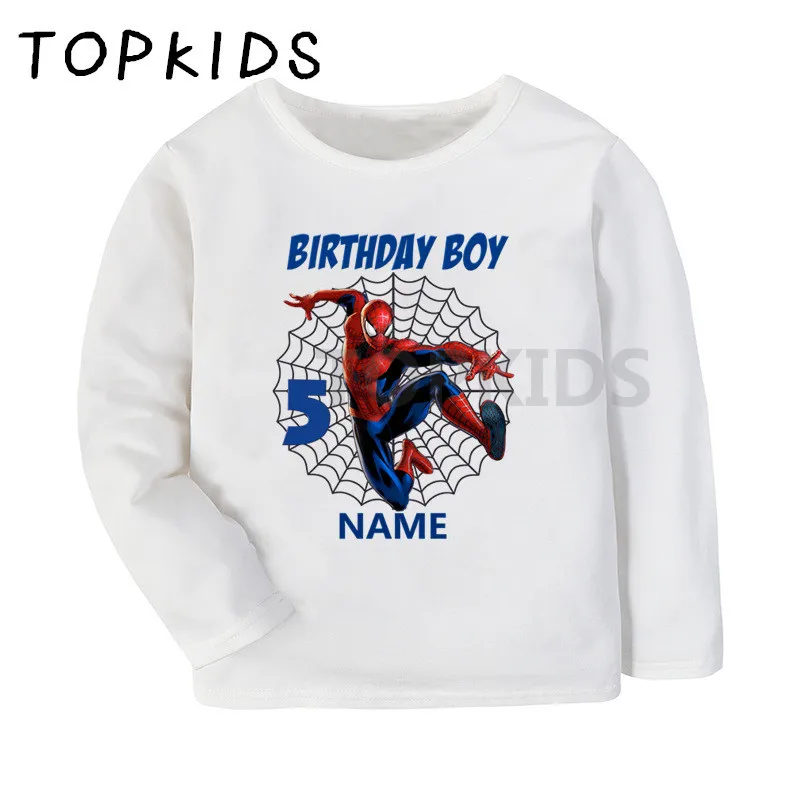 Г., футболка с принтом «Человек-паук» для мальчиков на день рождения, с цифрой 1 до 10 Детская футболка с длинными рукавами детская одежда с героями мультфильмов Marvel LKP2452