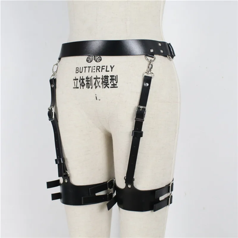 TRODEAM Leather Harness Leg Punk Garter Belt Waist Harness Thigh Cage Goth Lingerie Body Bondage Sexy Stockings Women Suspenders
