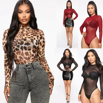 

Women Sexy Long Sleeve Round Neck Bodysuit Ladies Fashion New Bodycon Jumpsuit Romper Leotard Tops Playsuit