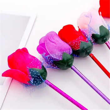 

1pcs/6pcs Pen Ballpoint Pen Artificial Rose Flowers Kawaii Slim Roller Ball Pens Novelty Stationery School Supplies Random Color