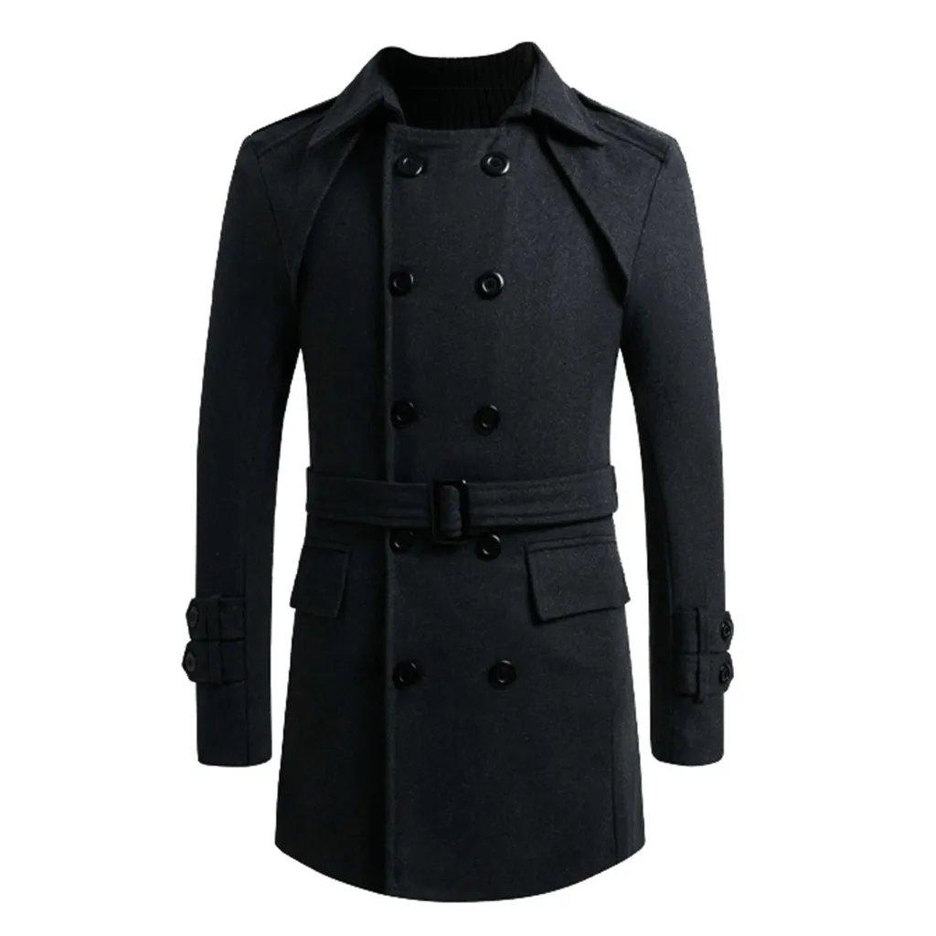Solid Trench Windproof Outwear Men's Winter Fashionable Warm Snowflake Windbreaker Pure Color Overcoat Куртка Мужская#30