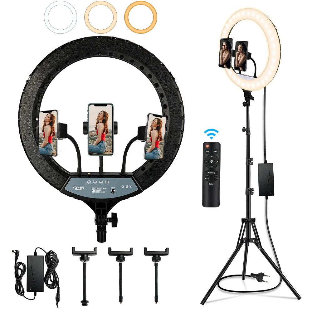Polegadas Anel Fotográfico Luz Led Selfie Preenchimento Lâmpada de Vídeo Pode Ser Escurecido Iluminação ao Vivo 32005800k Maquiagem 48cm Anel Luz com Controle Remoto 18