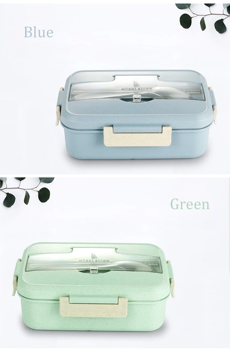TUUTH Microwave Lunch Box Wheat Straw Dinnerware Food Storage Container Children Kids School Office Portable Bento Box B11