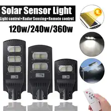 IP65 120 Вт/240 Вт/360 Вт черный/серый светодиодный светильник на открытом воздухе, настенный светильник, уличный светильник на солнечной батарее, радиолокационный светильник с контролем движения