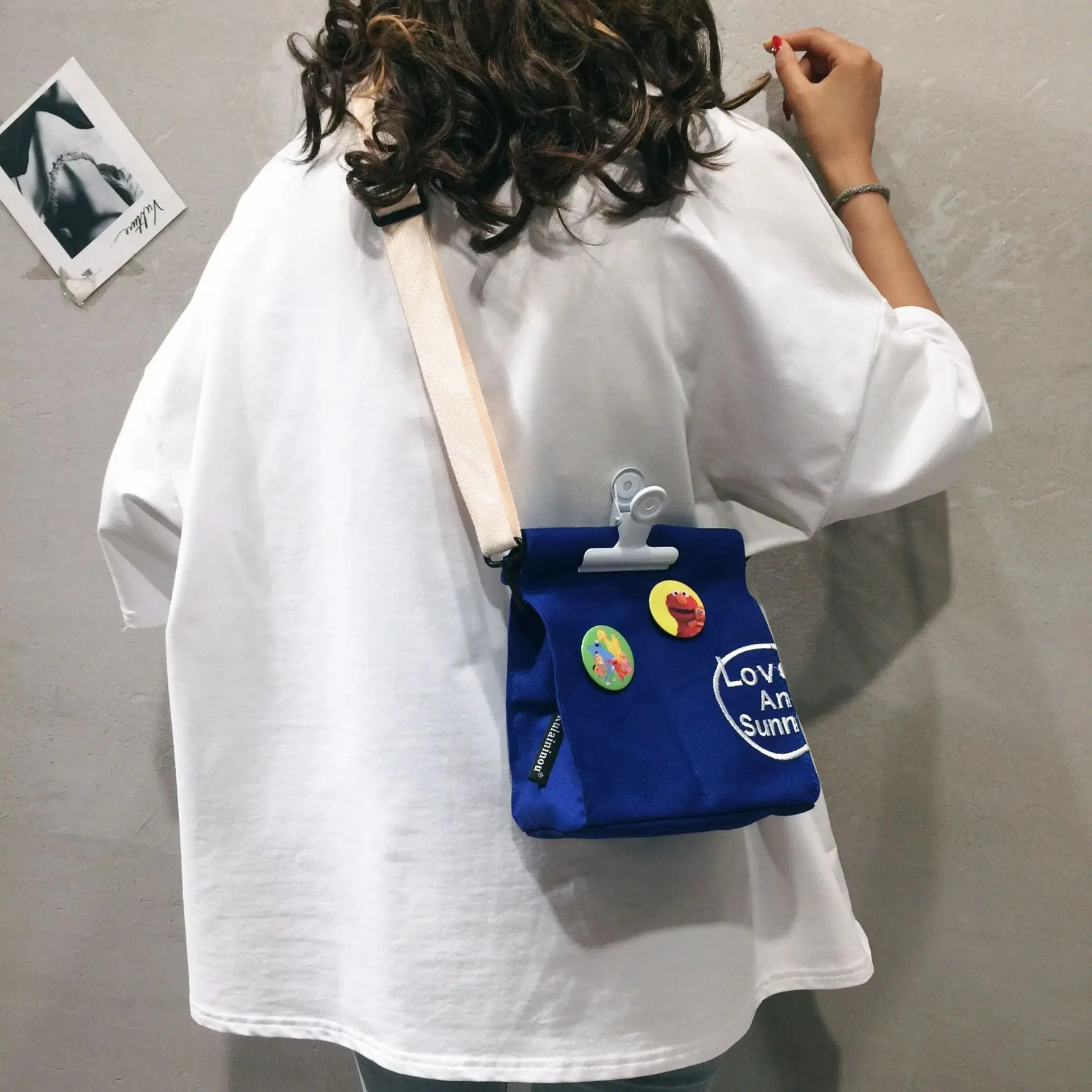 

Women's Canvas Bag 2019 New Style Sesame Street Cute Street Fashion Shoulder Cartoon Harajuku-Style Students Shoulder Bag