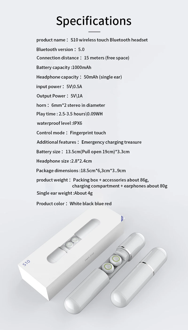 Для S10 Bluetooth 5,0 спортивные наушники TWS беспроводные наушники 3D стерео наушники с громкой связью Водонепроницаемая гарнитура с внешним аккумулятором