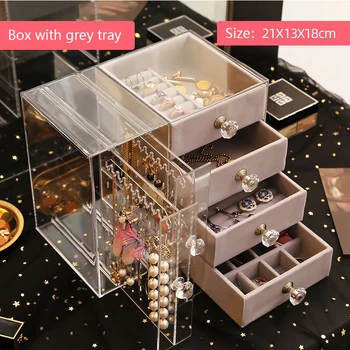 

Dustproof Acrylic Ring Earrings Display Stand Shelf Clear 4 Layers Jewelry Storage Box Drawers Rack Holder Storage Case