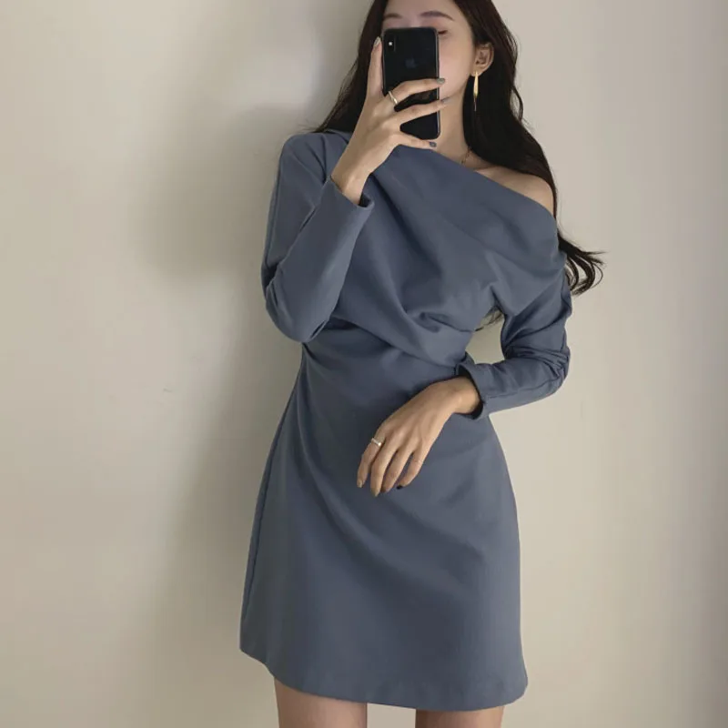 Korean Strapless Sexy Mini Dress Women 2020 Summer Long Sleeve Office Elegance Party Dresses Vestidos