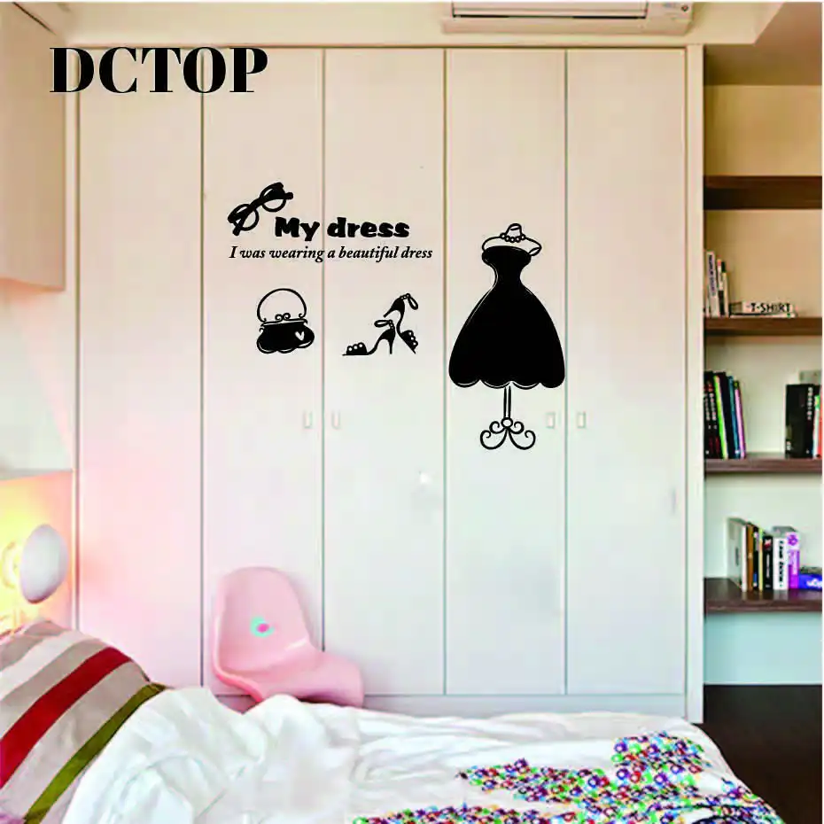 Wearing Beautiful Dress High Heels Sticker Inspiration Quote Vinyls Decals on Wall Wardrobe decoration Kids girl Room Home Mural (5)