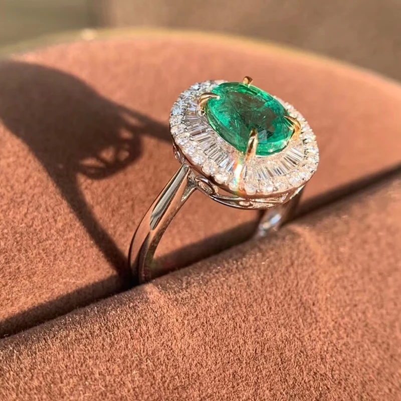 AEAW ювелирные изделия 18 к белое золото 1.58ct кольцо с натуральным изумрудом овальной огранки зеленое кольцо с камнем женские ювелирные изделия