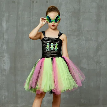 

Cool Aliens Costume Dress for Halloween Masquerade Fancy Ball Gown Robe Girls Birthday Party Dress for Show Vestidos Disfraz