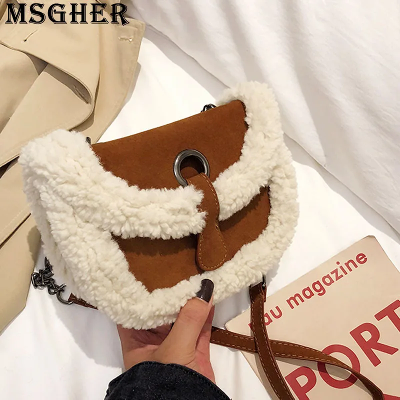 MSGHER, плюшевая женская сумка через плечо, осенняя, стиль, модная, темпераментная, зимняя, практичная, женская сумка WB3195