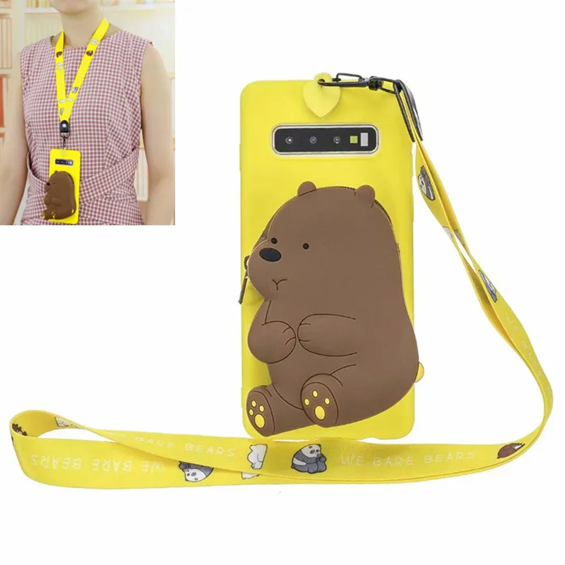 

New Cute wallet+rope Phone Case For Samsung Note8 9 10plus Shockproof Silicone Case for For S10 S9 S8 Plus S10E Coque