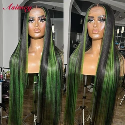Asimey 13x4 Highlight Green Color Lace Frontal Wigs 180 Density Preplucked with Baby Hair 100% Virgin Remy 4x4 Closure for Women