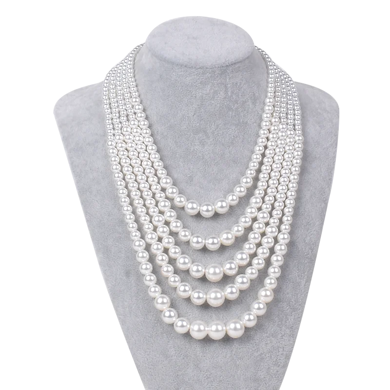 

PRISTINE 1940 Champagne Glass Pearl Necklace,Vintage Art Deco Multi Strand Bridal Necklace Pave Rhinestone 1930s Wedding Jewelry
