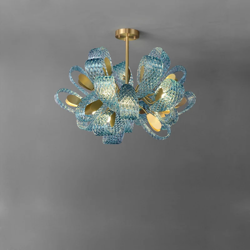 

Modern LED Blue Beauty Glass Designer Hanging Lamps Lustre Chandelier Lighting Suspension Luminaire Lampen For Foyer