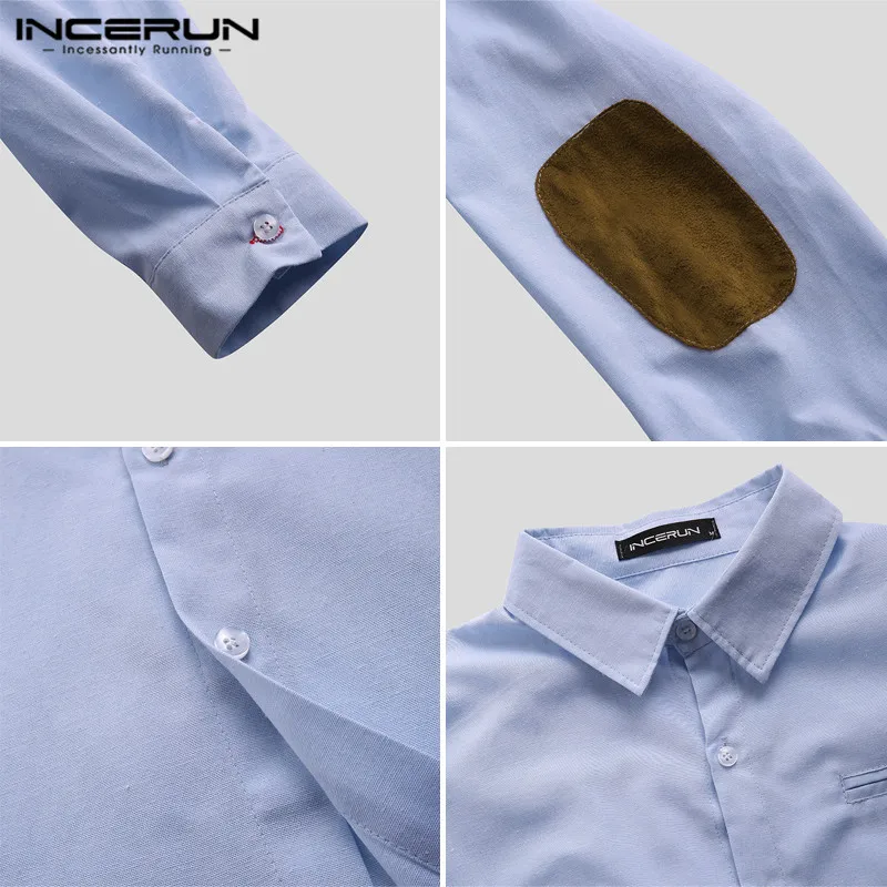 INCERUN Fashion Long Sleeve Shirt Men Social Business Lapel Button Patchwork Chic Street Casual Blouse Brand Shirts Men Harajuku