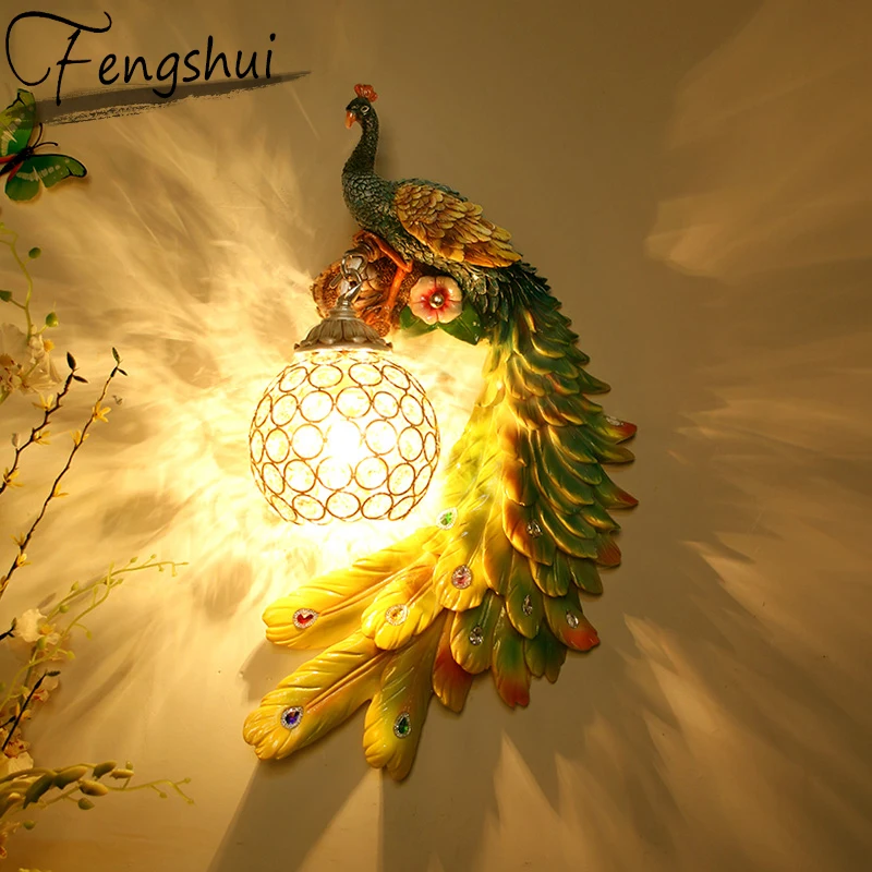 

Vintage LED Loft Resin Peacock Wall Lamps Bedroom Living Room Corridor LED Wall Lights Indoor Lighting Aisle Decoration Outdoor